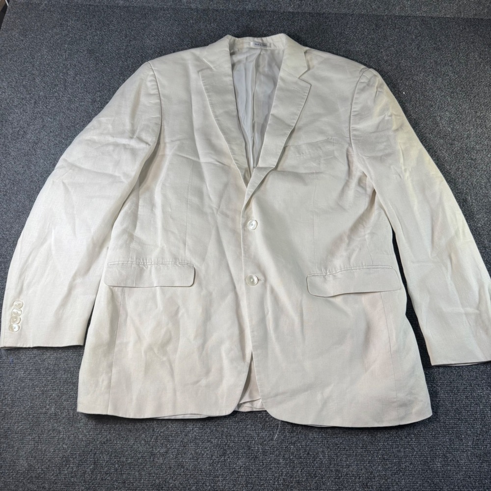 Lauren Ralph Lauren Mens 44L Linen Blazer Cream Two Button Sport Coat 44 Long